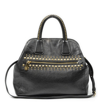 Miu Miu Studded Dome Top Handle Black Madras Leather Handbag — view 5