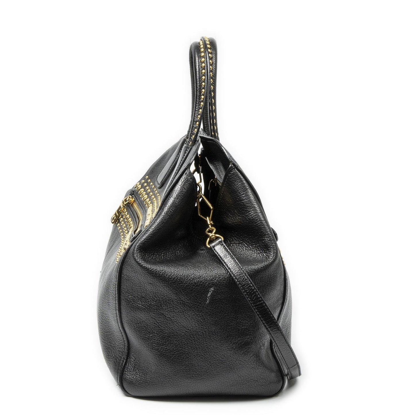 Miu Miu Studded Dome Top Handle Black Madras Leather Handbag — view 3