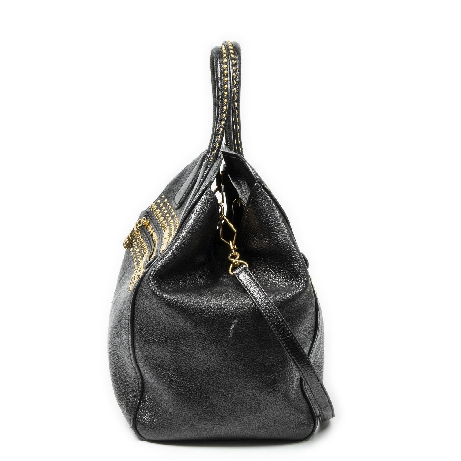Miu Miu Studded Dome Top Handle Black Madras Leather Handbag — view 3