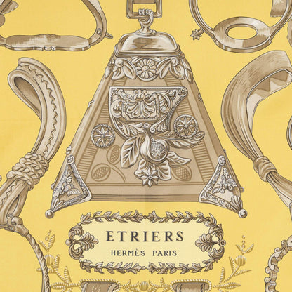 Hermes Scarf Yellow Blanc's Twill Silk — view 3
