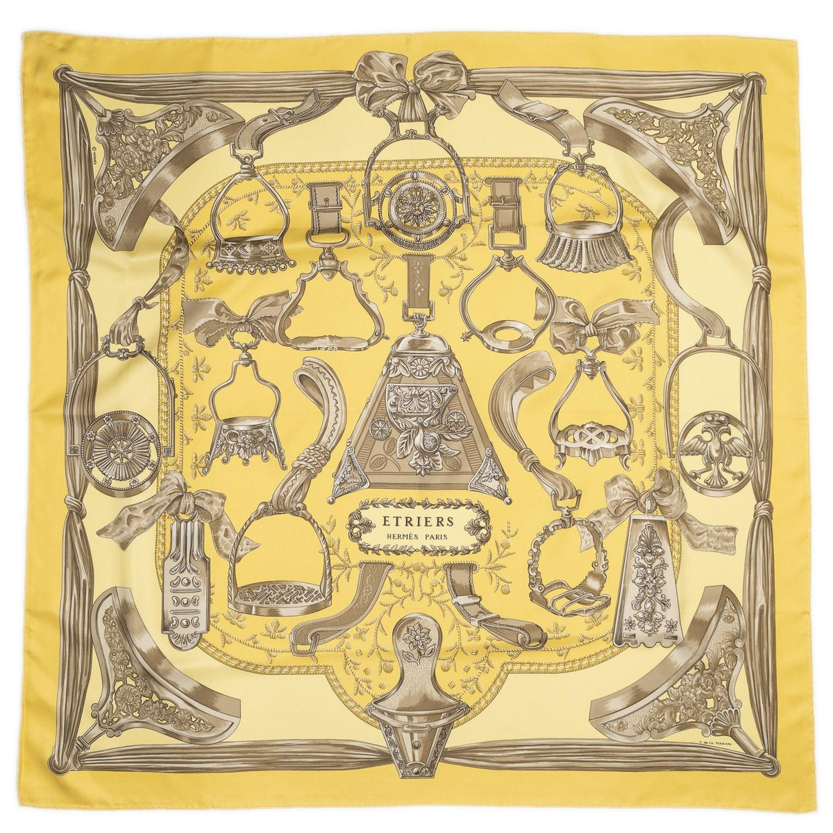Hermes Scarf Yellow Blanc's Twill Silk — view 2