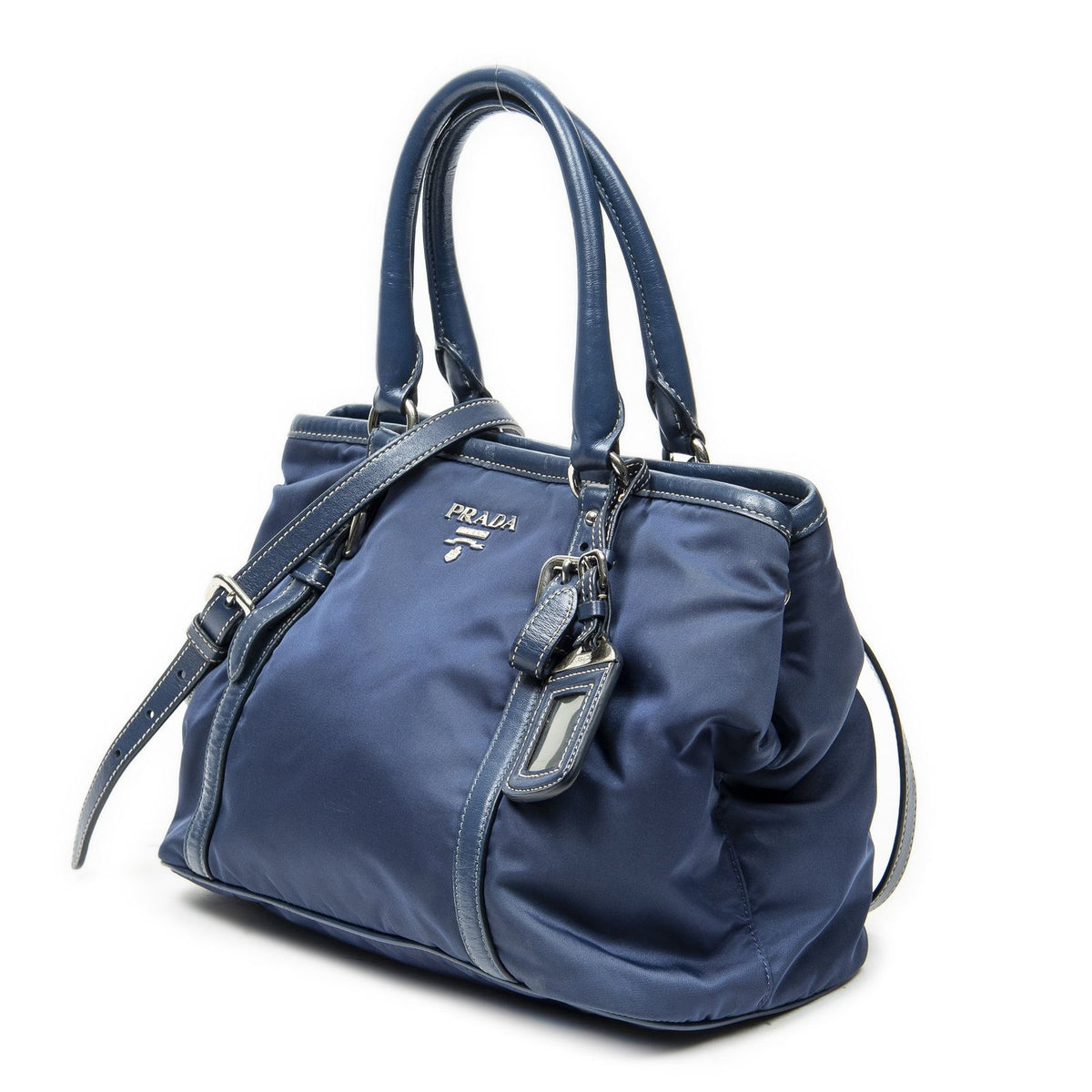 Prada Horizon Tal Convertible Gaufre Tote Blue Nylon Canvas — view 2