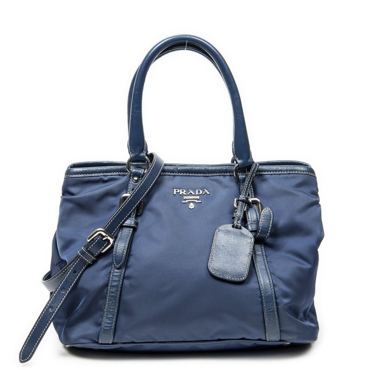 Prada Horizon Tal Convertible Gaufre Tote Blue Nylon Canvas