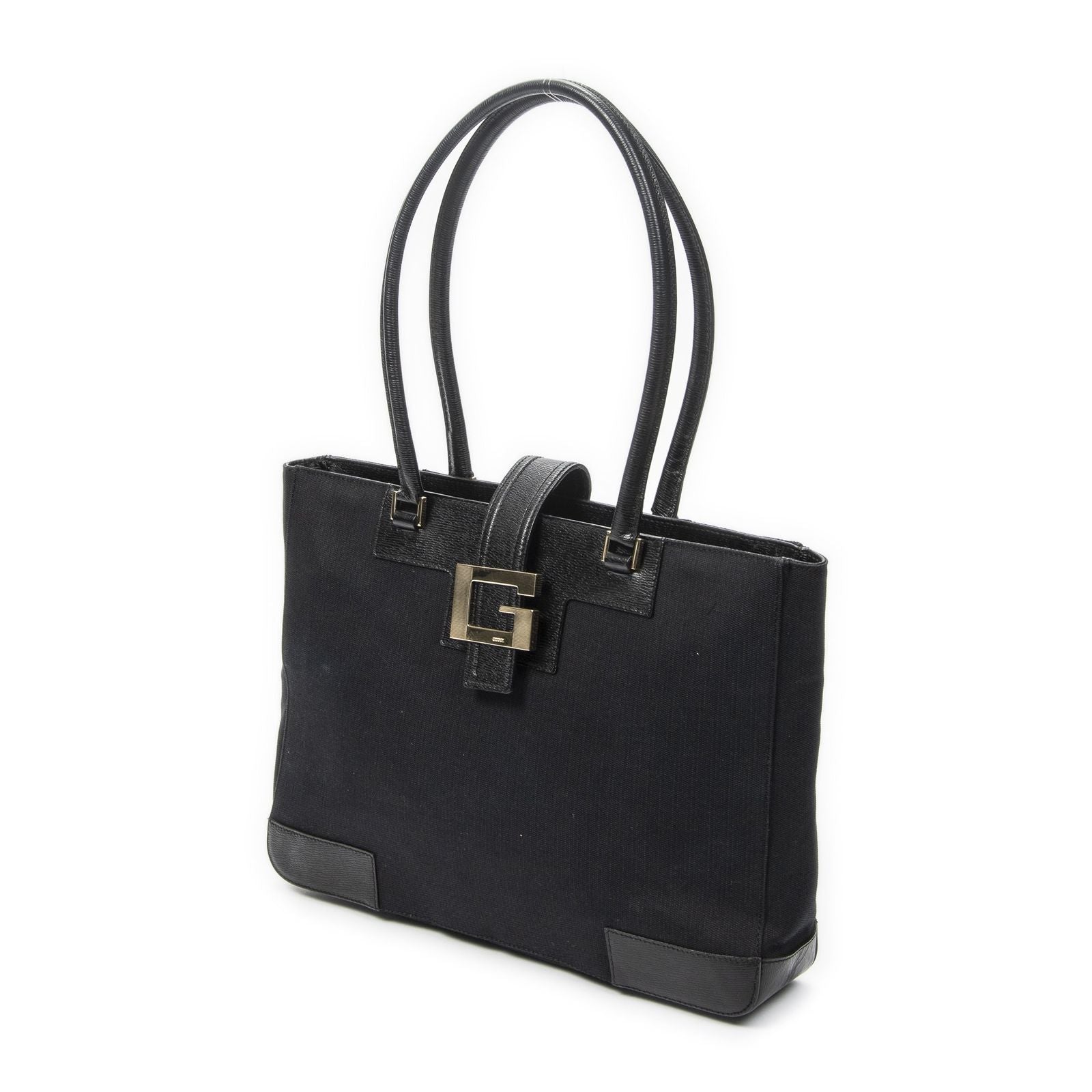Gucci g Buckle Logo Open Tote Black Canvas — view 2