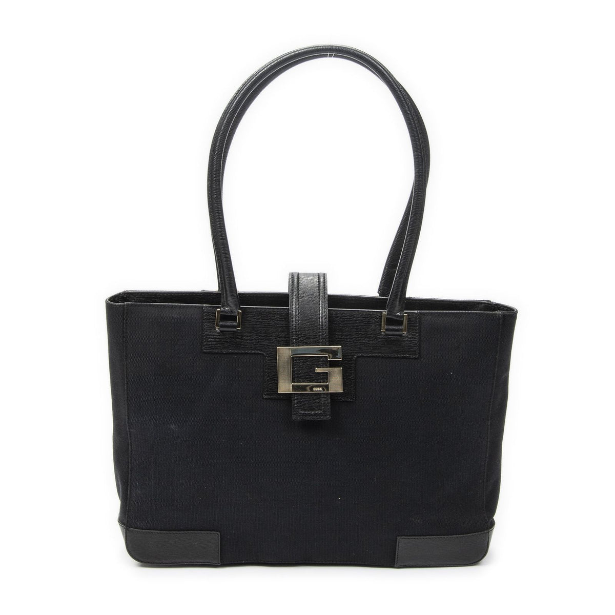 Gucci g Buckle Logo Open Tote Black Canvas