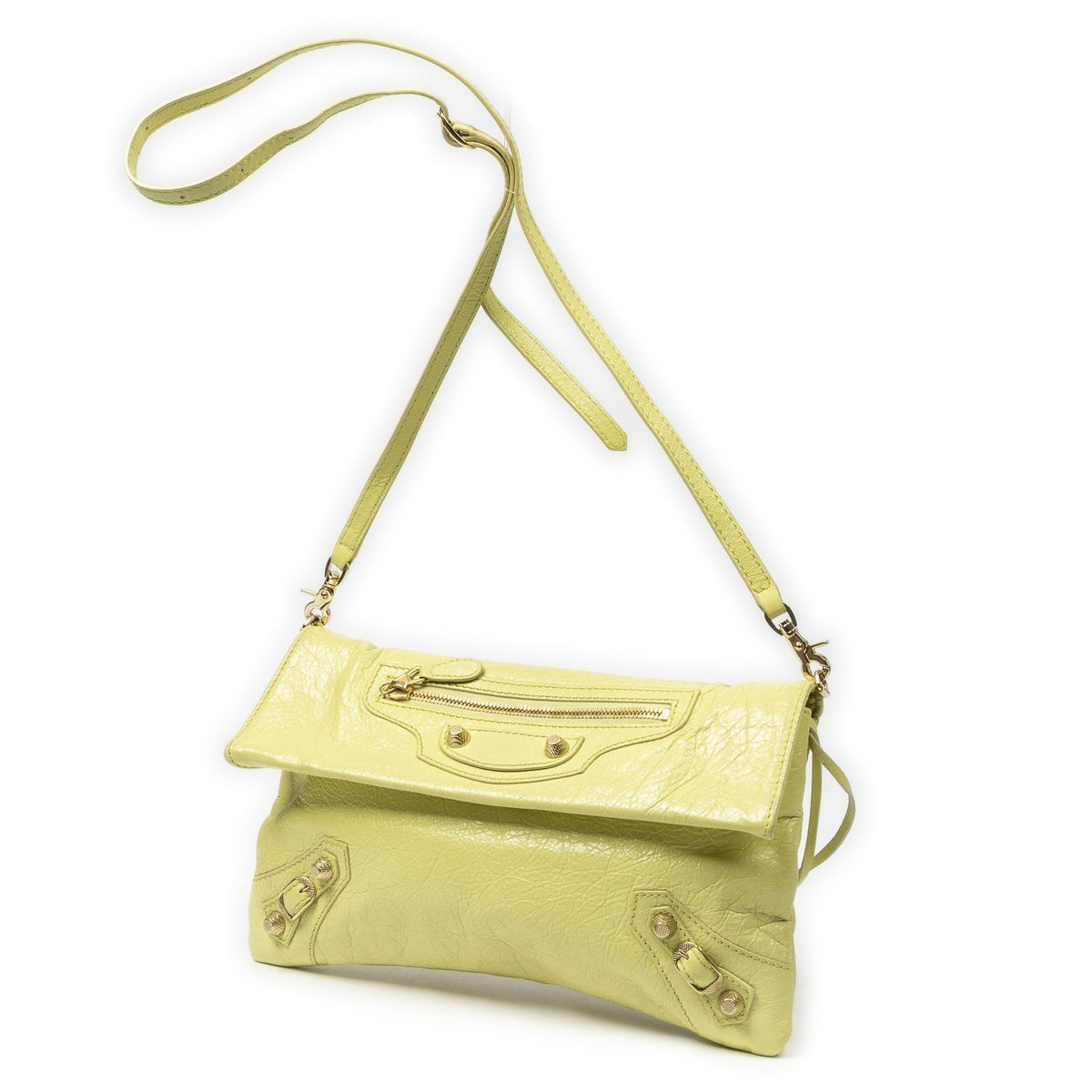 Balenciaga Envelope Clutch Crossbody Light Green Distressed Calfskin Leather — view 2