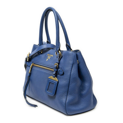Prada Front Pocket Convertible Tote Blue Vitello Daino — view 2