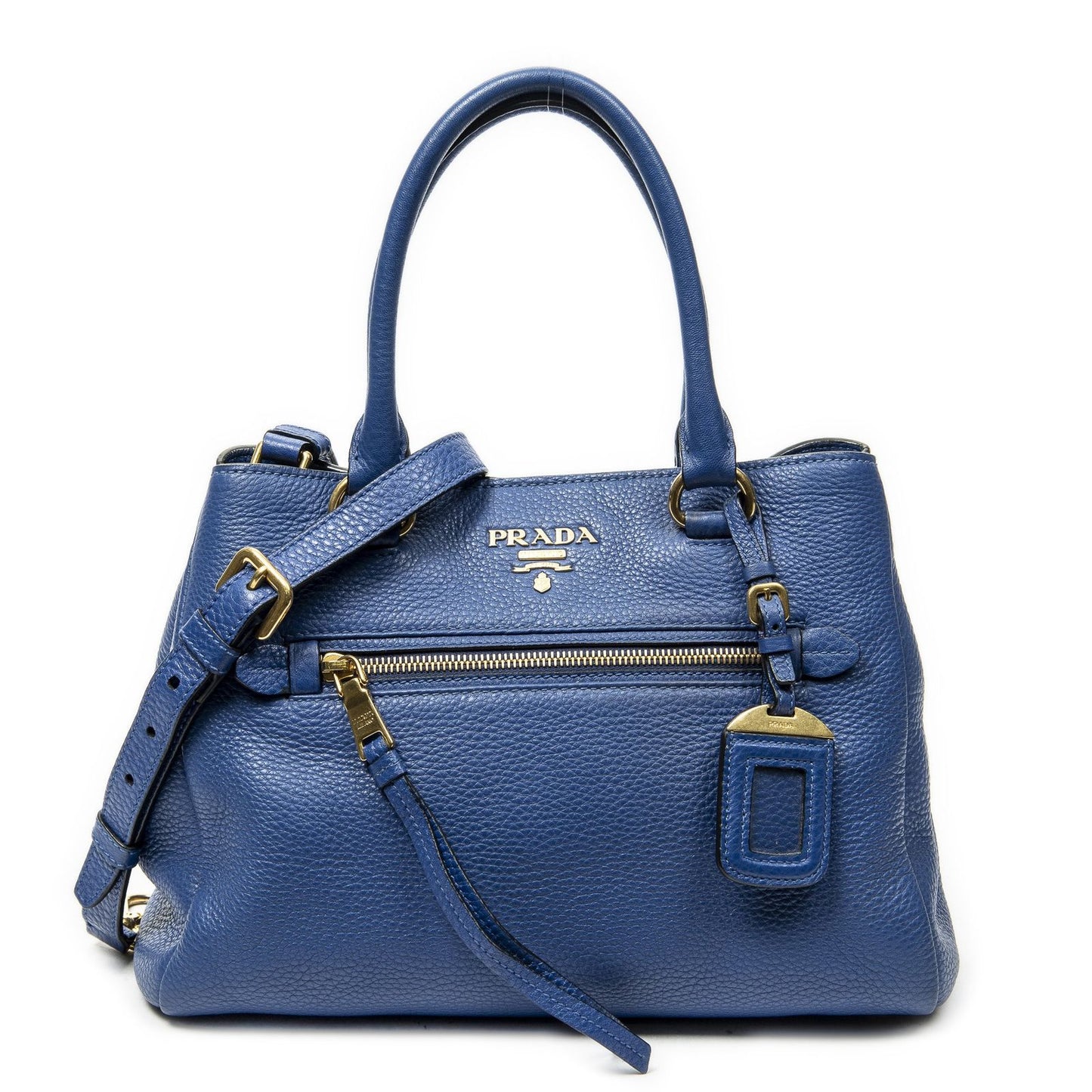 Prada Front Pocket Convertible Tote Blue Vitello Daino