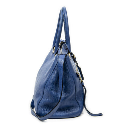 Prada Front Pocket Convertible Tote Blue Vitello Daino — view 4