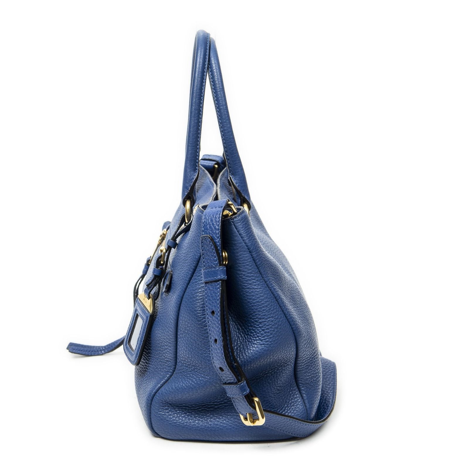 Prada Front Pocket Convertible Tote Blue Vitello Daino — view 3