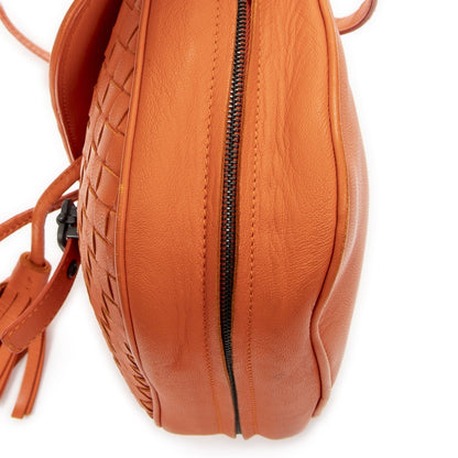 Bottega Veneta Drawstring Flap Bag Crossbody Orange Intrecciato Leather — view 8