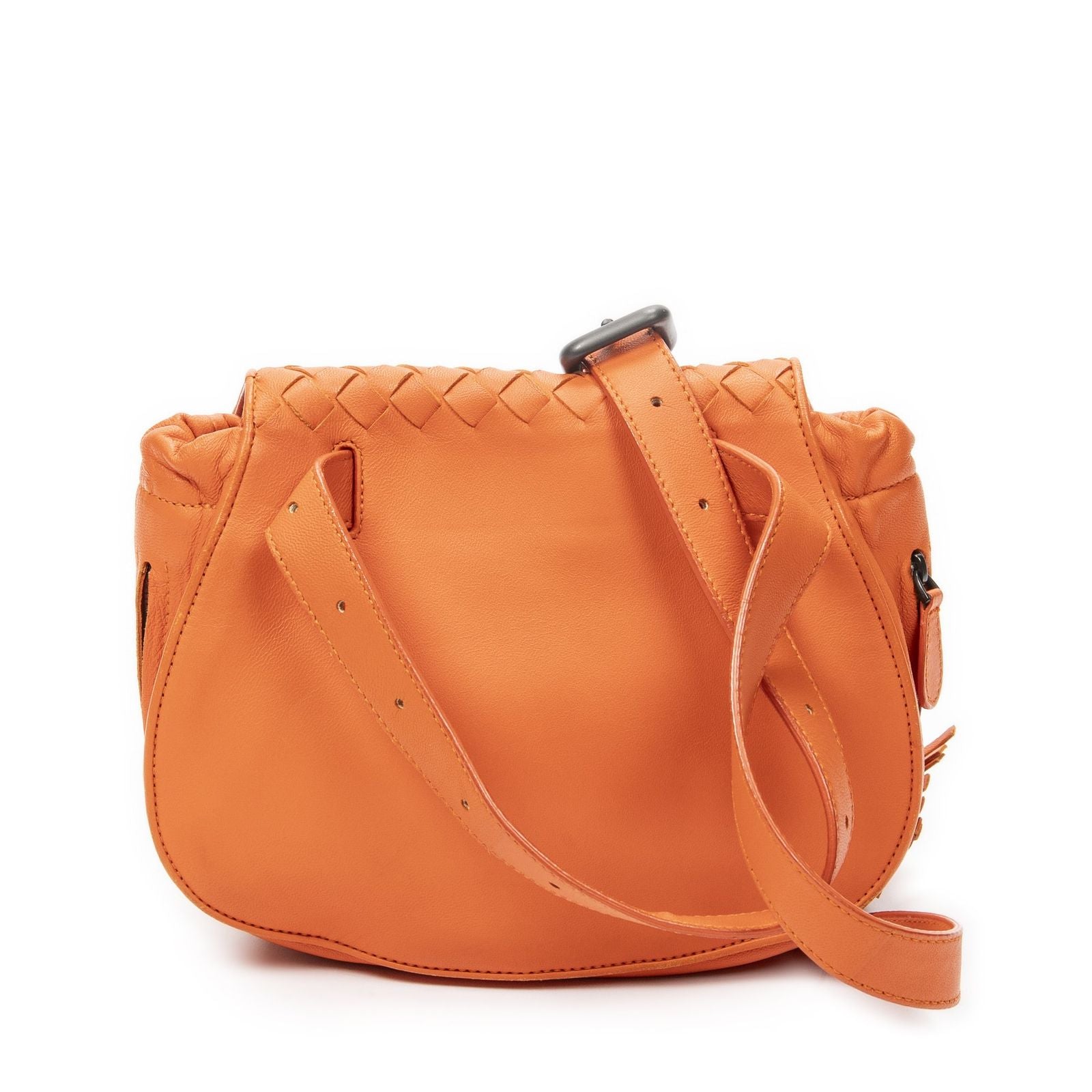 Bottega Veneta Drawstring Flap Bag Crossbody Orange Intrecciato Leather — view 5