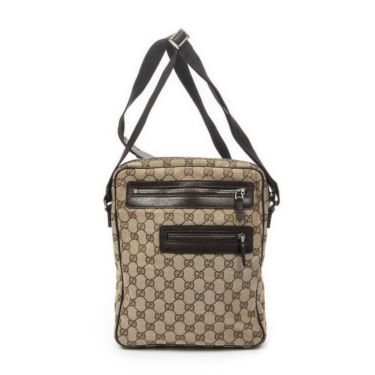 Gucci Front Pocket Messenger Bag Dark Brown GG Canvas
