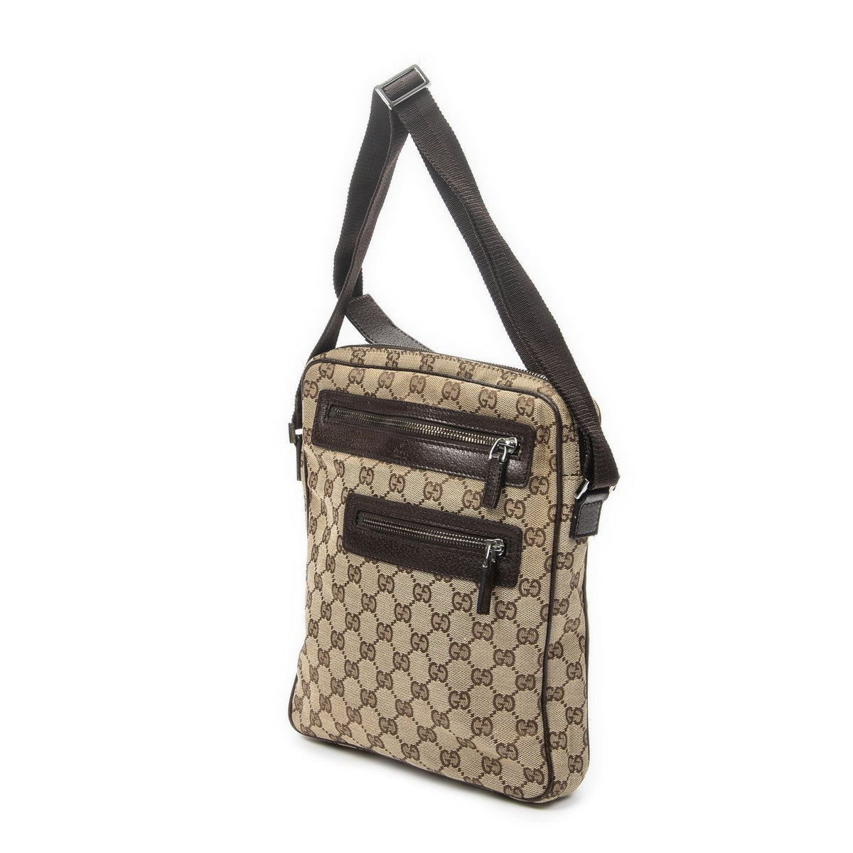 Gucci Front Pocket Messenger Bag Dark Brown GG Canvas — view 2