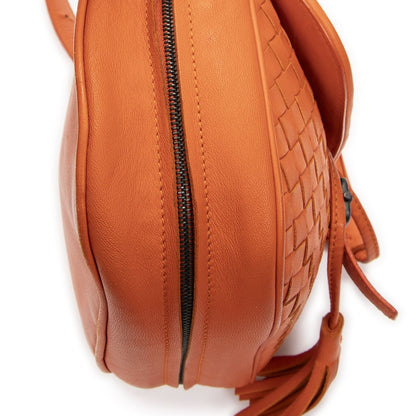 Bottega Veneta Drawstring Flap Bag Crossbody Orange Intrecciato Leather — view 7