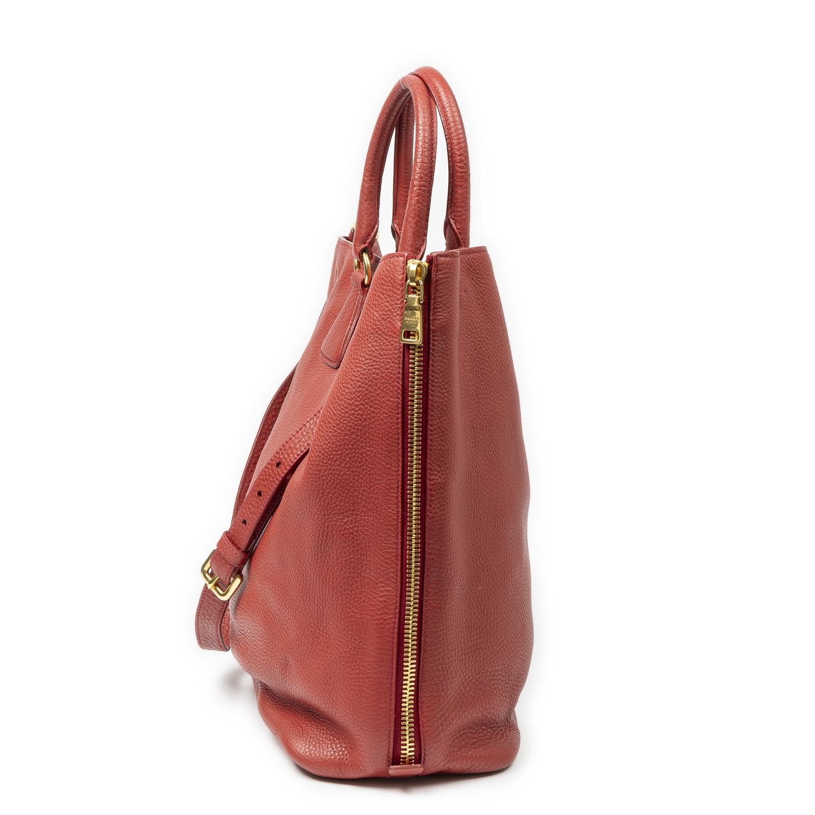 Prada Large Zip Tote Red Vitello Daino — view 4