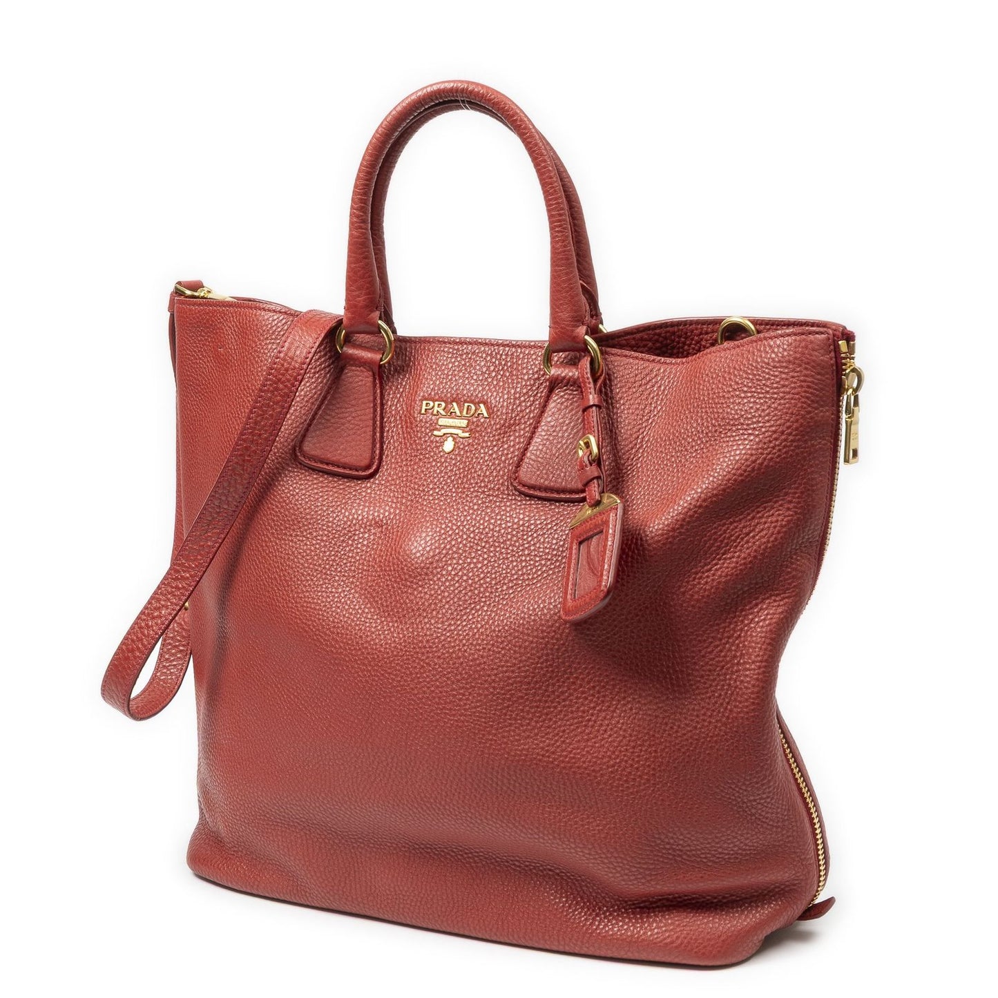 Prada Large Zip Tote Red Vitello Daino — view 2