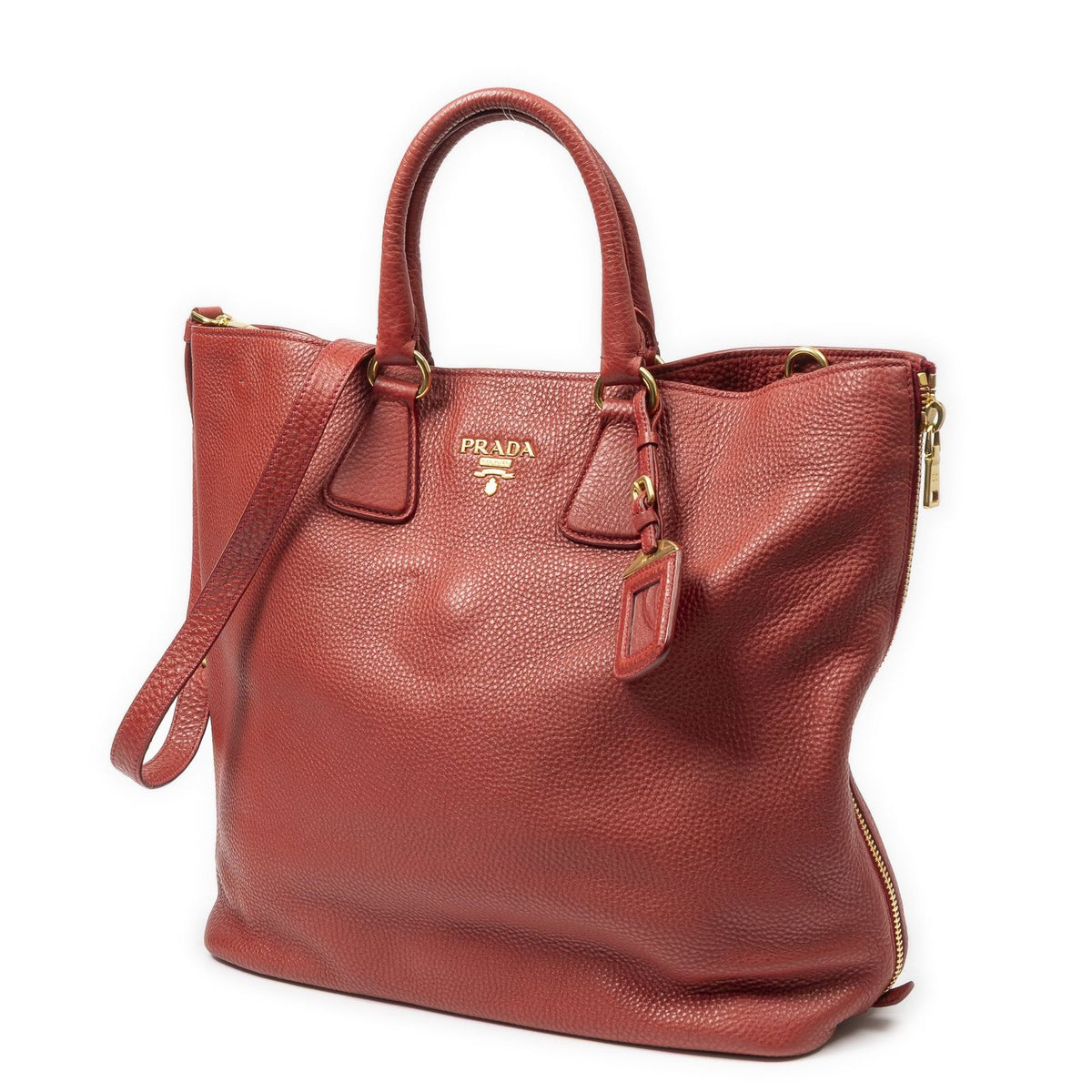 Prada Large Zip Tote Red Vitello Daino — view 2