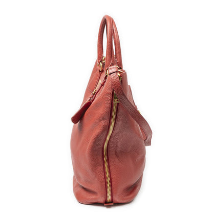 Prada Large Zip Tote Red Vitello Daino — view 3