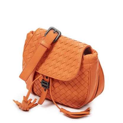 Bottega Veneta Drawstring Flap Bag Crossbody Orange Intrecciato Leather — view 2