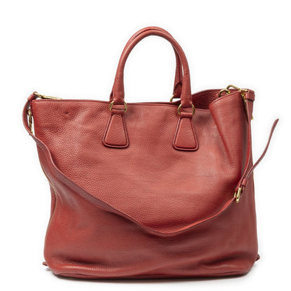 Prada Large Zip Tote Red Vitello Daino — view 5