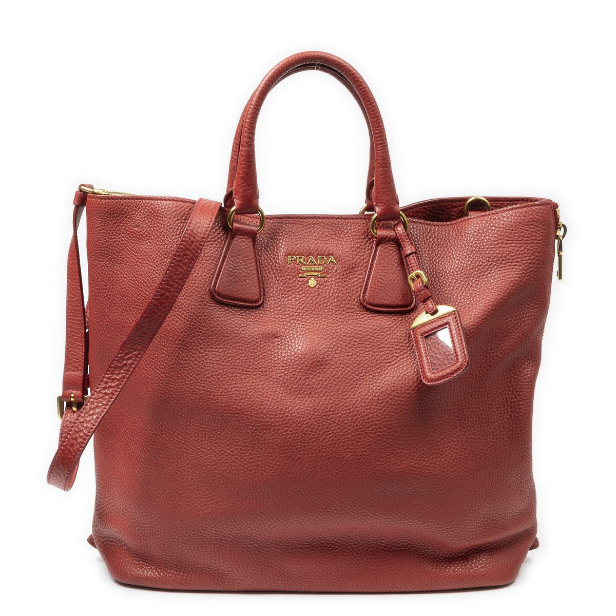 Prada Large Zip Tote Red Vitello Daino