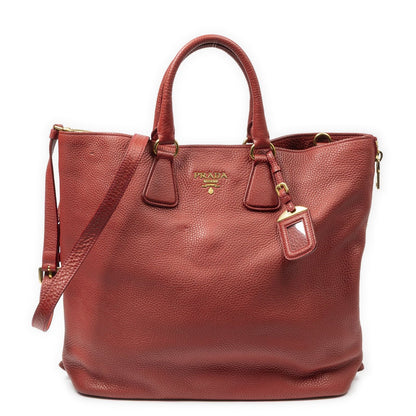Prada Large Zip Tote Red Vitello Daino