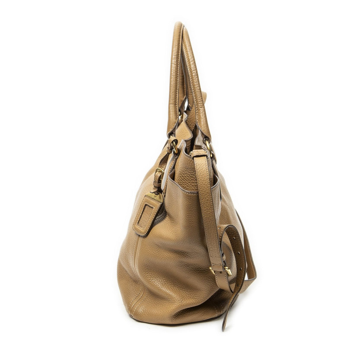 Prada Double Pocket Top Handle Tote Beige Vitello Daino — view 3