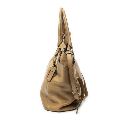 Prada Double Pocket Top Handle Tote Beige Vitello Daino — view 3