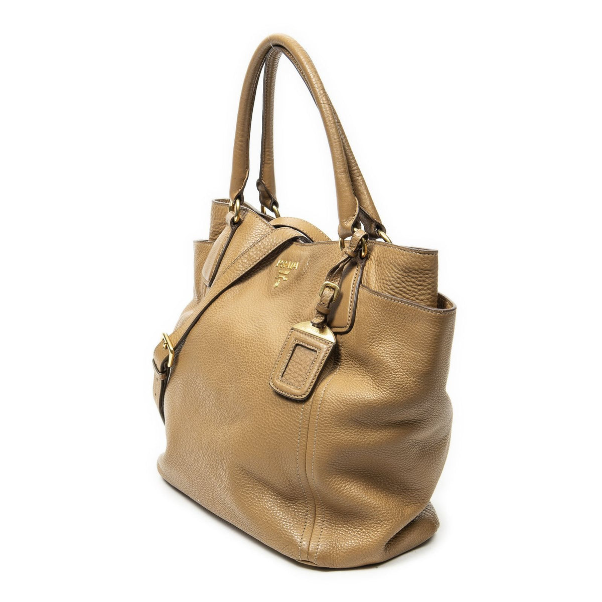 Prada Double Pocket Top Handle Tote Beige Vitello Daino — view 2