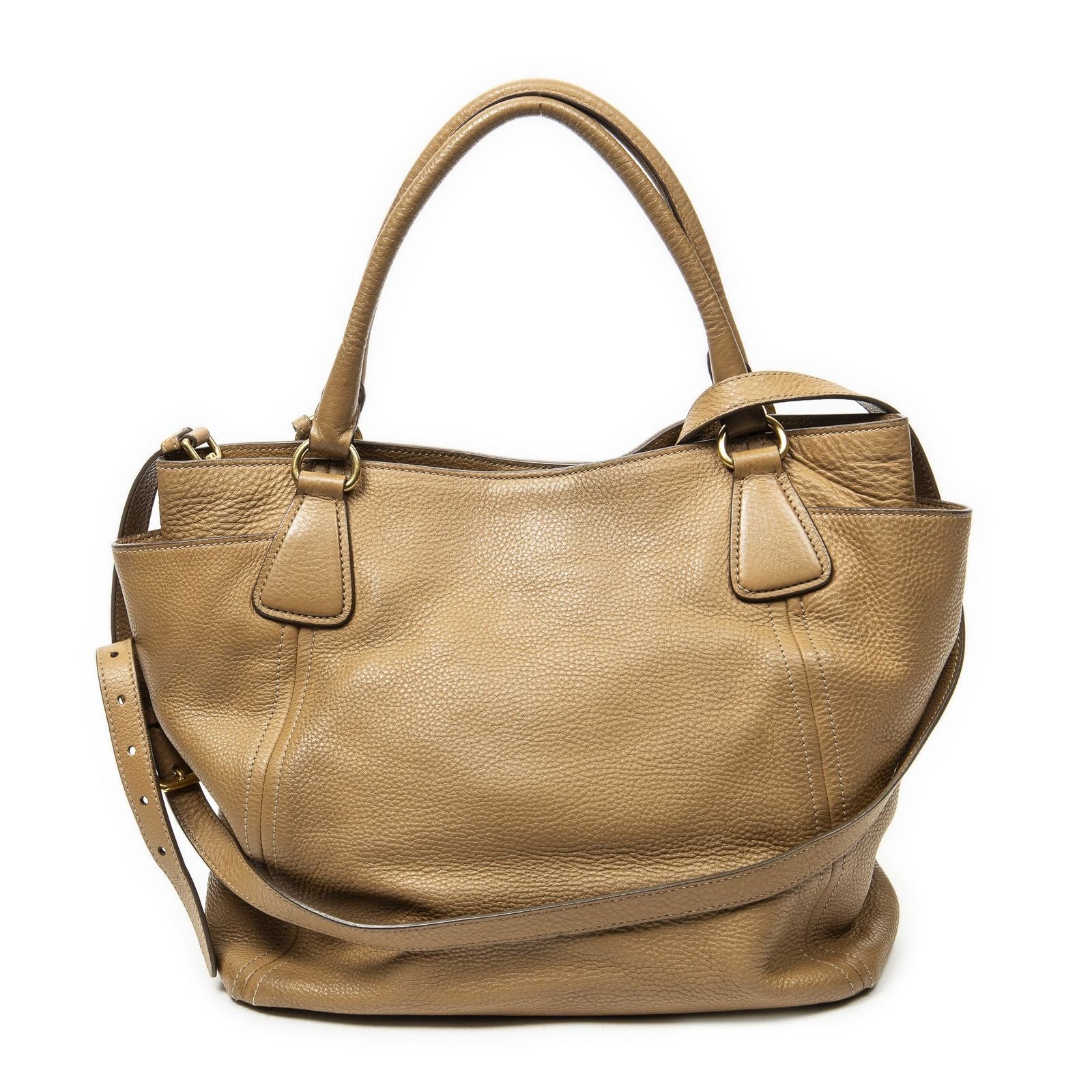 Prada Double Pocket Top Handle Tote Beige Vitello Daino — view 5