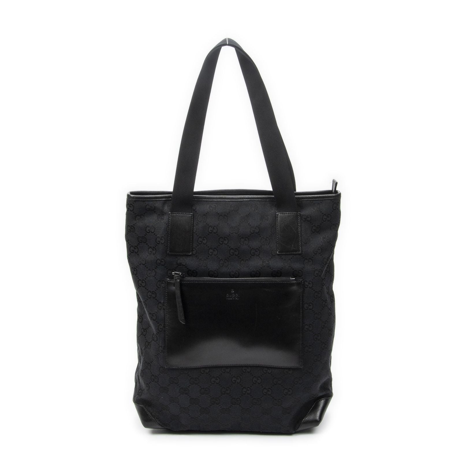Gucci Front Pocket Zip Tote Black GG Canvas