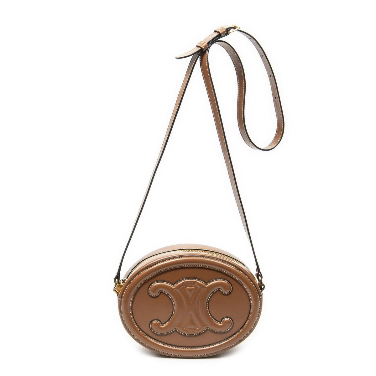 Celine Small Cuir Triomphe Oval Crossbody Brown Calfskin Leather