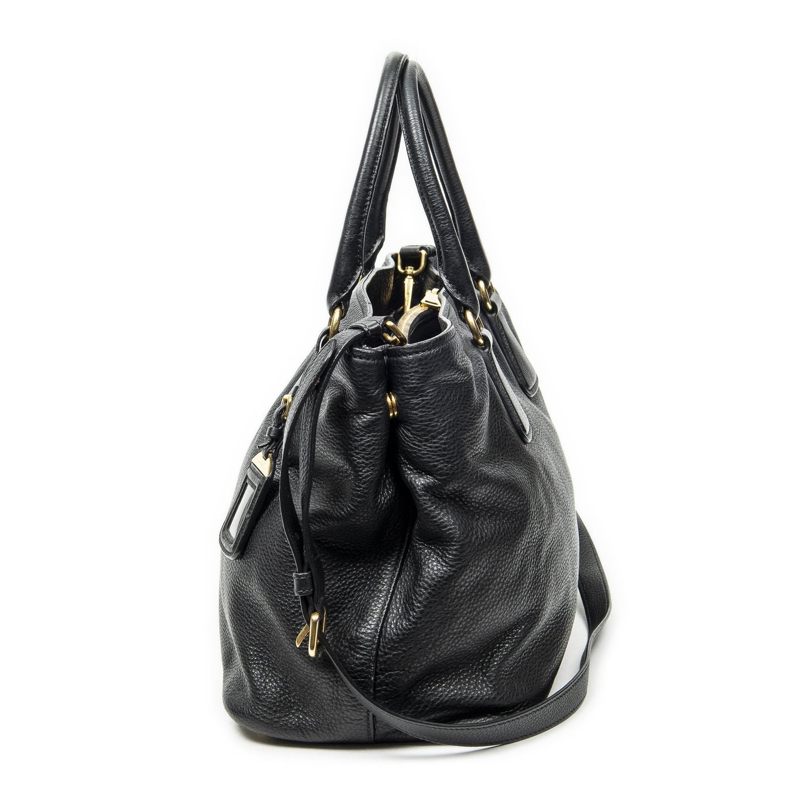 Prada Convertible Open Tote Black Vitello Daino — view 3