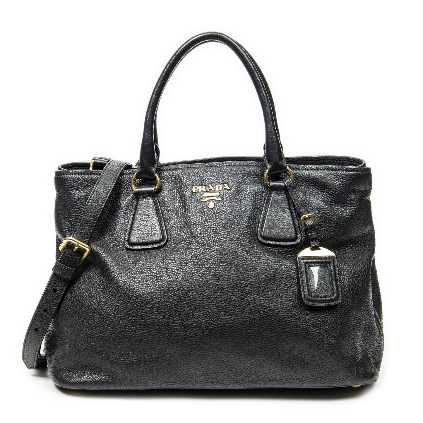 Prada Convertible Open Tote Black Vitello Daino