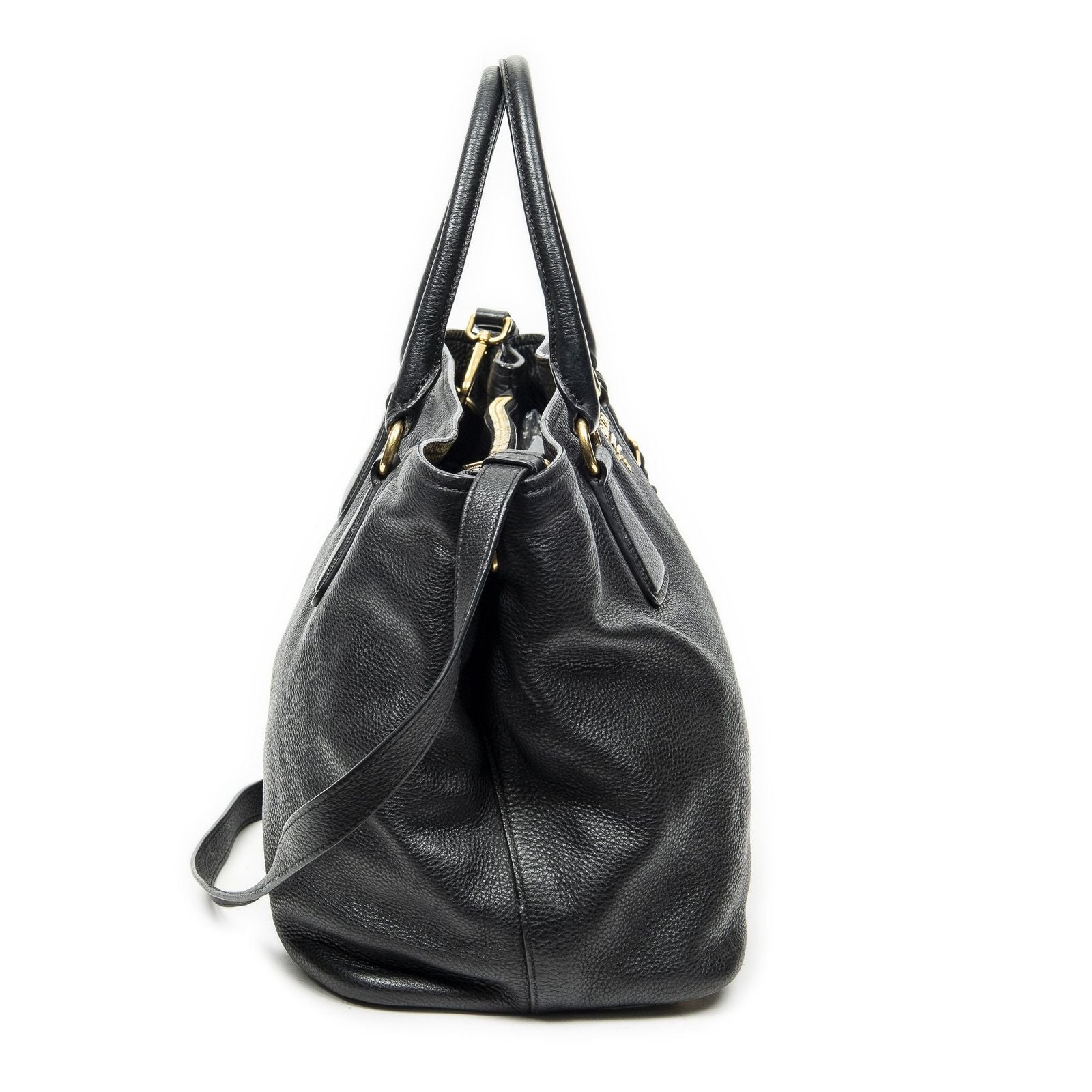 Prada Convertible Open Tote Black Vitello Daino — view 4