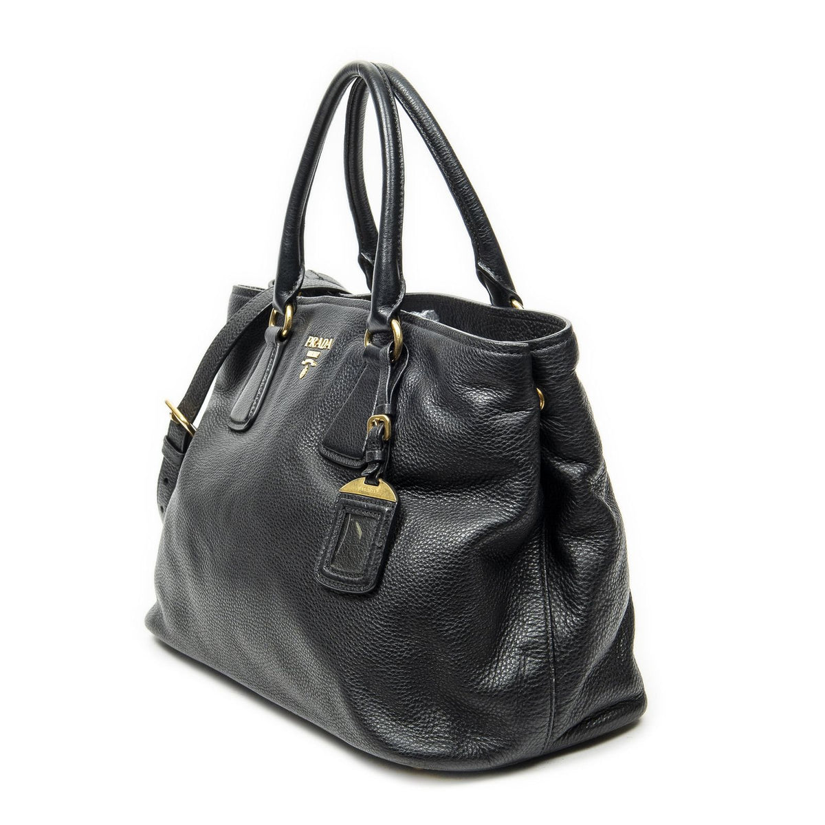 Prada Convertible Open Tote Black Vitello Daino — view 2