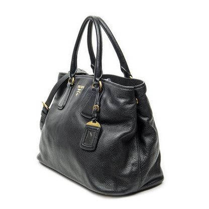 Prada Convertible Open Tote Black Vitello Daino — view 2