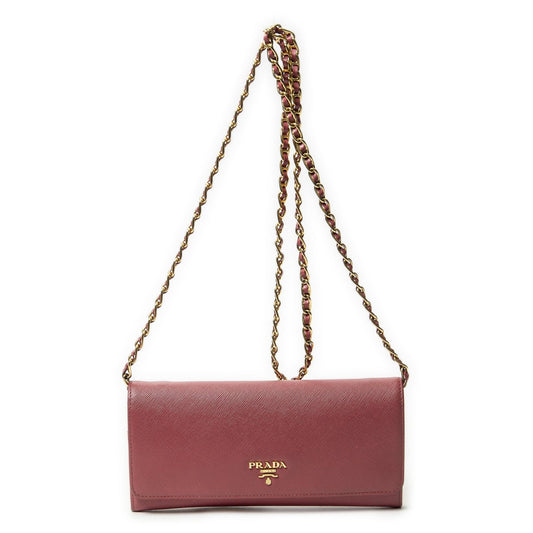 Prada Wallet on Chain Clutch Pink Saffiano Leather