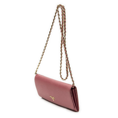 Prada Wallet on Chain Clutch Pink Saffiano Leather — view 2