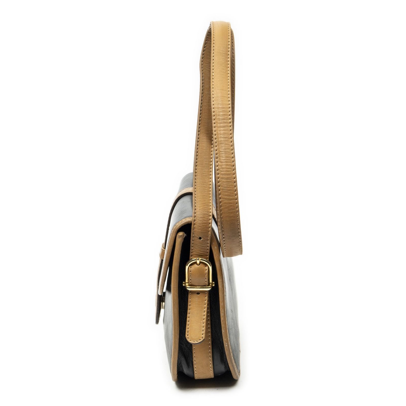 Celine Vintage Flap Bag Crossbody Black Beige Calfskin Leather — view 3