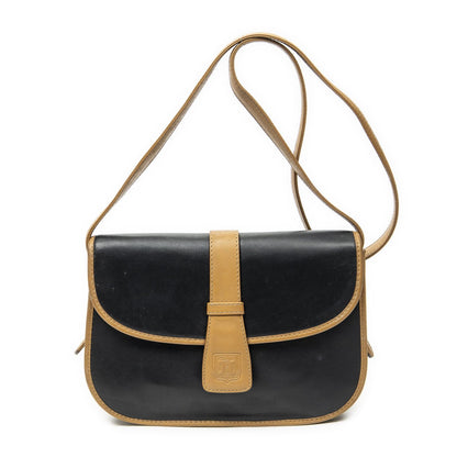 Celine Vintage Flap Bag Crossbody Black Beige Calfskin Leather