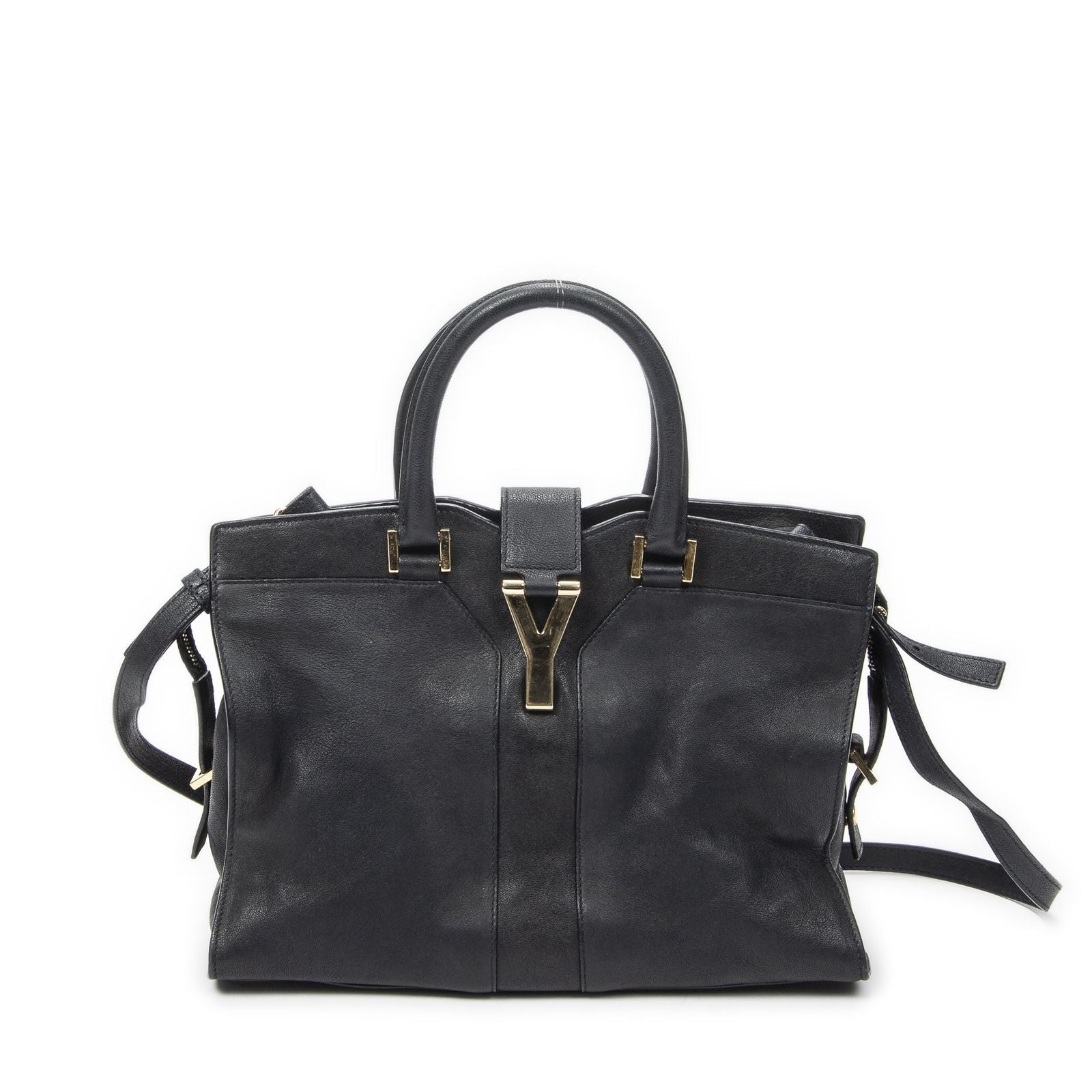 Saint Laurent Mini Cabas Ch Yc Navy Calfskin Leather Shoulder Bag