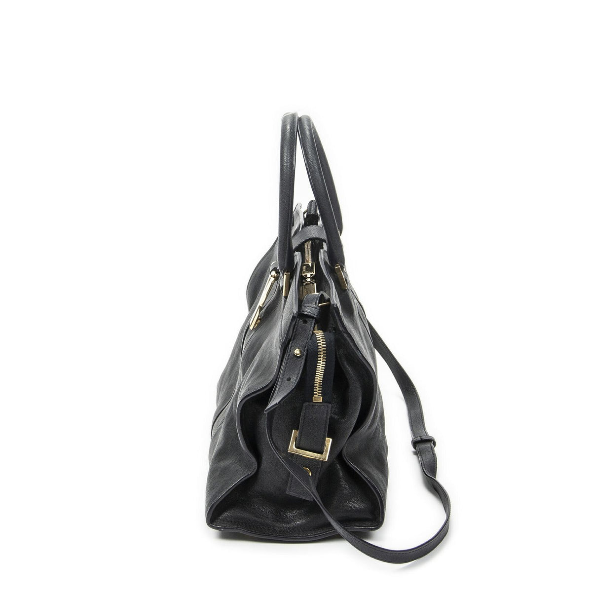Saint Laurent Mini Cabas Ch Yc Navy Calfskin Leather Shoulder Bag — view 3