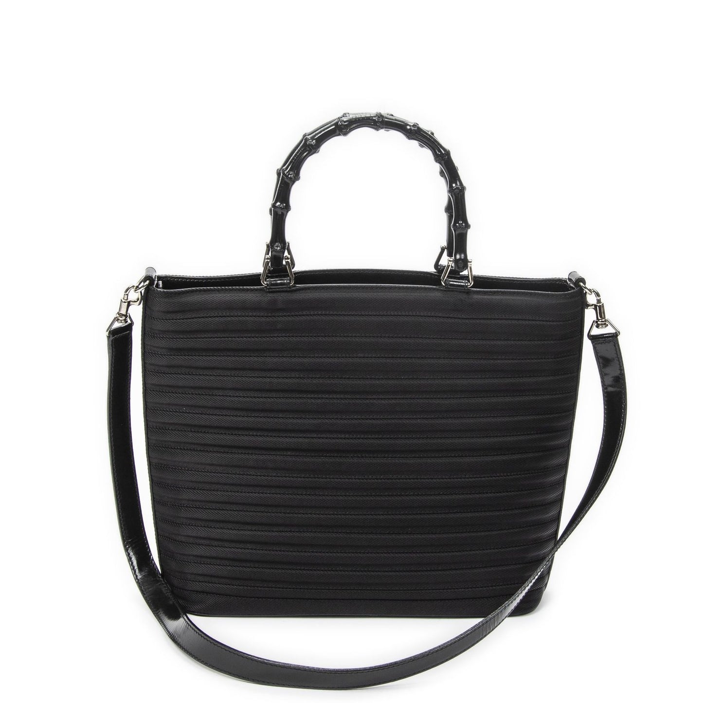 Gucci Medium Bamboo Bar Tote Black Matelasse Nylon Canvas — view 5