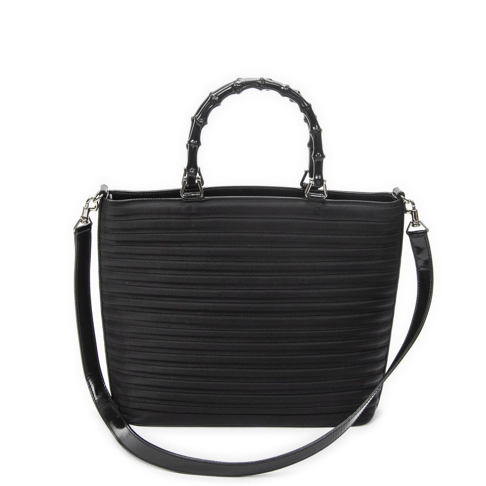Gucci Medium Bamboo Bar Tote Black Matelasse Nylon Canvas — view 5
