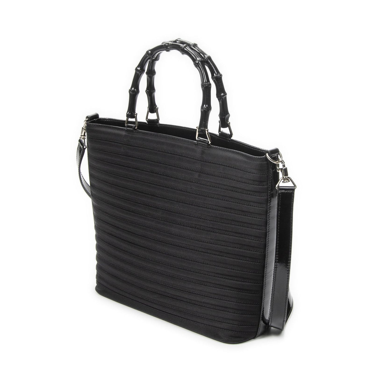 Gucci Medium Bamboo Bar Tote Black Matelasse Nylon Canvas — view 2