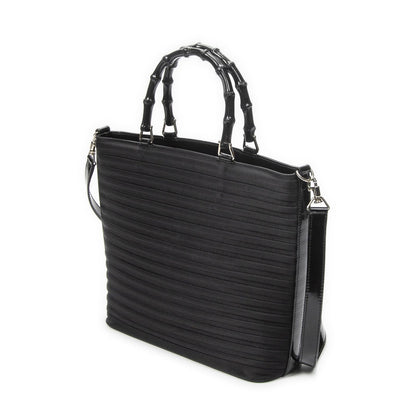 Gucci Medium Bamboo Bar Tote Black Matelasse Nylon Canvas — view 2