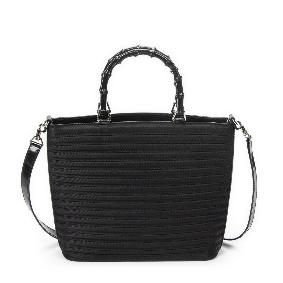 Gucci Medium Bamboo Bar Tote Black Matelasse Nylon Canvas