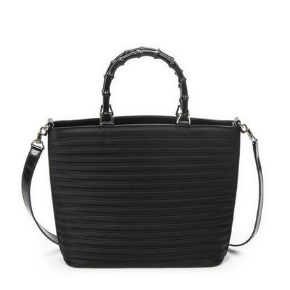 Gucci Medium Bamboo Bar Tote Black Matelasse Nylon Canvas